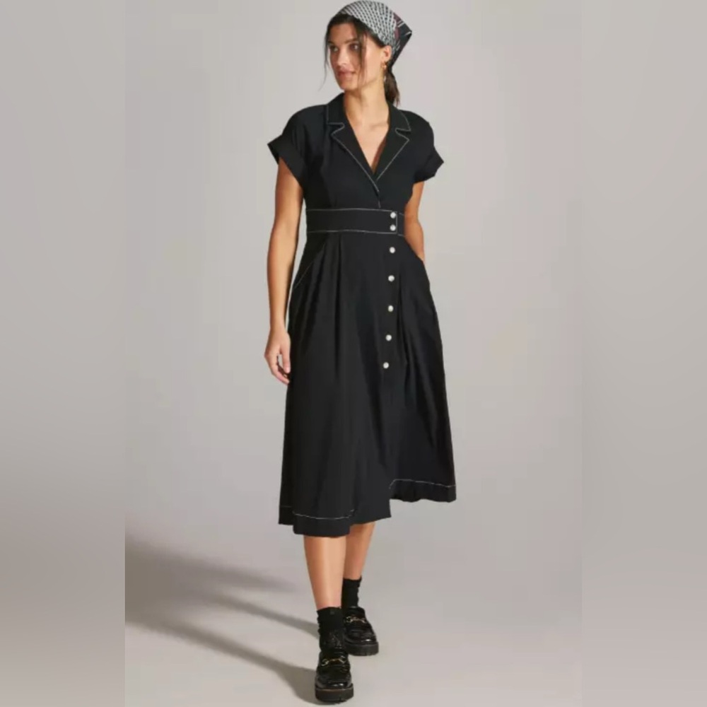 Maeve Poplin Midi Shirtdress Black Open Back Anthropologie Dress, Size 8